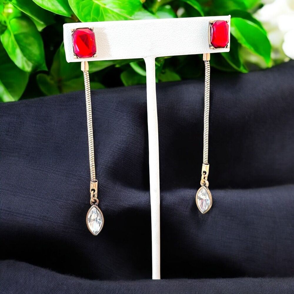 New Statement Earrings Modern Design Red Crystals - 12R